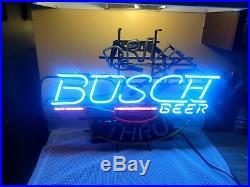 Vintage Busch beer drive thru sign neon lighted bar sign. Approximately 2' x 2