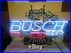 Vintage Busch beer drive thru sign neon lighted bar sign. Approximately 2' x 2