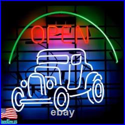 Vintage Car Garage Open 24x20 Neon Sign Light Lamp Real Glass Man Cave Artwork