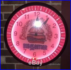 Vintage Cheeburger Cheeburger Neon Advertising Spinner Clock / Sign / SNL / Soda