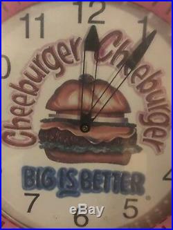 Vintage Cheeburger Cheeburger Neon Advertising Spinner Clock / Sign / SNL / Soda
