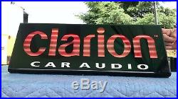 Vintage Clarion Car Audio Neon Sign, pink logo, classic authorized dealer sign