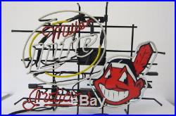 Vintage Cleveland Indians Chief Wahoo Miller Lite Beer Neon Sign WORKS! Large