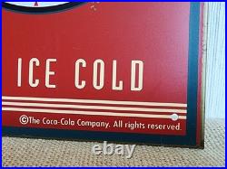 Vintage Coca Cola Fountain Service Tin Red NEON lighted Clock Sign Working