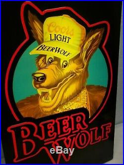 Vintage Coors Light Beer Wolf Lighted Plastic Sign Bar Light Man Cave, Neon Look
