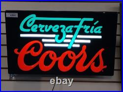 Vintage Coors Sign Lighted Cerveza Light 1985 Works Great Mexico Faux Neon Look