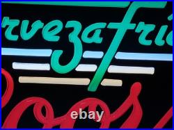 Vintage Coors Sign Lighted Cerveza Light 1985 Works Great Mexico Faux Neon Look
