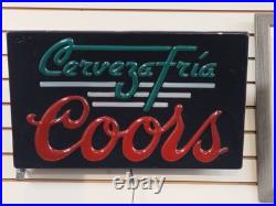 Vintage Coors Sign Lighted Cerveza Light 1985 Works Great Mexico Faux Neon Look