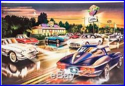 Vintage Corvette Diner Embossed Metal Poster Size Wall Decor Collectible