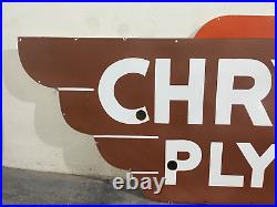 Vintage Die Cut Chrysler Plymouth Neon Gas & Oil Porcelain Enamel Sign 77x29