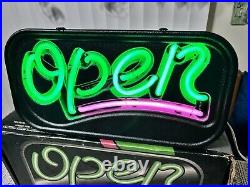 Vintage Fallon Neon Open Sign Neon Hot Pink Green NEW Never Used Working With Box Vintage Fallon Neon Open Sign Neon Hot Pink Green NEW Never Used Working With Box