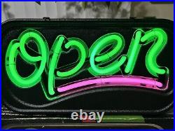 Vintage Fallon Neon Open Sign Neon Hot Pink Green NEW Never Used Working With Box Vintage Fallon Neon Open Sign Neon Hot Pink Green NEW Never Used Working With Box