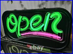 Vintage Fallon Neon Open Sign Neon Hot Pink Green NEW Never Used Working With Box Vintage Fallon Neon Open Sign Neon Hot Pink Green NEW Never Used Working With Box
