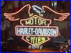 Vintage Harley Davidson Motor Cycles Eagle Wings Neon Beer Sign Light AUTHENTIC