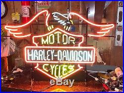 Vintage Harley Davidson Motor Cycles Eagle Wings Neon Beer Sign Light AUTHENTIC