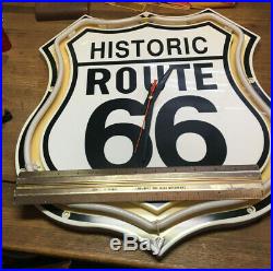Vintage Historic Route 66 Neon Sign and Clock Man Cave Bar Clean Tested WORKS