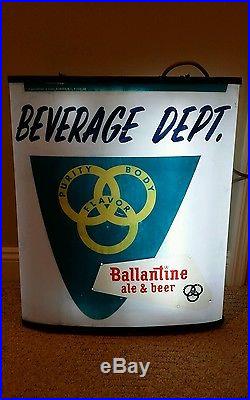 Vintage Huge Ballantine Beer Bar Light hanging Sign 2 sided works Colonial Neon