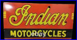 Vintage Indian Motorcycle Neon Skin Gas & Oil Porcelain Enamel Sign 47x25 inches