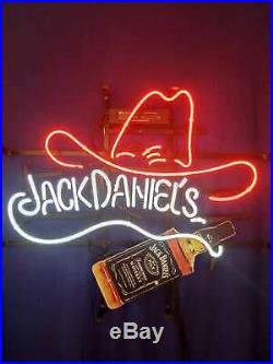 Vintage Jack Daniels Cow Boy Hat Neon Sign Light WhiskyBeer Bar Pub Wall Decor
