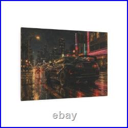 Vintage Japanese Sports Coupe Neon Palm City Night Metal Sign