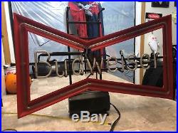 Vintage & Large Budweiser Beer Bow Tie Lighted Neon Sign 30 x 19 Frame