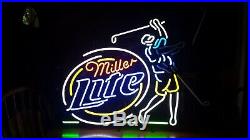 Vintage Large Miller Lite Beer Golf Golfing Golfer Neon Sign With Dimmer