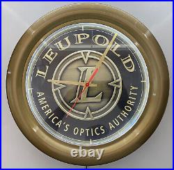 Vintage Leupold Gun Shop Old Display Advertising Neon Wall Clock Sign Gun Dealer