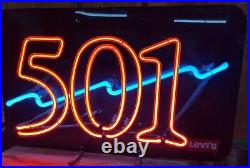 Vintage Levi's 501 Neon Store Sign 23 X 14 Bright Red And Blue Lightning