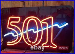 Vintage Levi's 501 Neon Store Sign 23 X 14 Bright Red And Blue Lightning