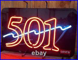 Vintage Levi's 501 Neon Store Sign 23 X 14 Bright Red And Blue Lightning