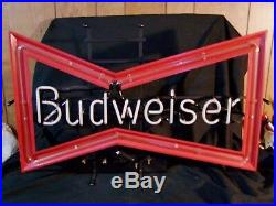 Vintage Lg BUDWEISER Beer Bowtie Advertising Neon Sign WORKS! 28 Man Cave NICE