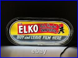 Vintage Lighted Elko Advertising Sign Film Photography Antique Neon