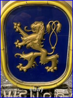 Vintage Lowenbrau Glass Neon Beer Sign Gold Lion With Blue Background 1970's