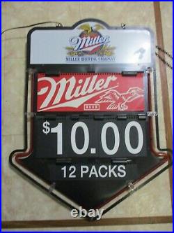 Vintage Miller Brewing Neon Arrow Double Sided Window Store Display Sign Prices