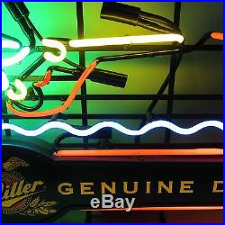 Vintage Miller Genuine Draft Beer Neon Lit Bar Sign Fly Fisherman 5 Colors Rare