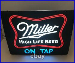 Vintage Miller High Life Beer On Tap Light Up Faux Neon Sign Man Cave Decor