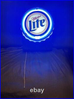 Vintage Miller Lite Bottle Cap Logo Neon Beer Sign 12x10 Works