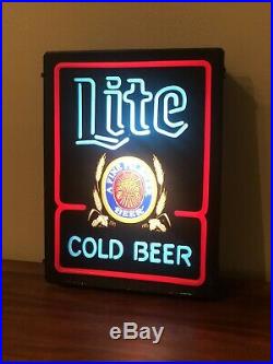 Vintage Miller Lite Cold Beer Pilsner LED Light Up Neon Box Plastic Sign 20x15