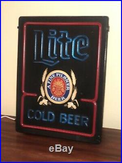 Vintage Miller Lite Cold Beer Pilsner LED Light Up Neon Box Plastic Sign 20x15