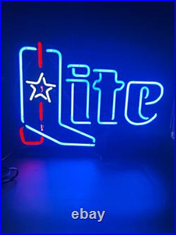 Vintage Miller Lite Cowboy Boot Glass Neon Beer Sign 25 x 19 Working
