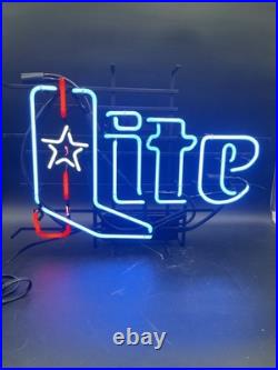 Vintage Miller Lite Cowboy Boot Glass Neon Beer Sign 25 x 19 Working