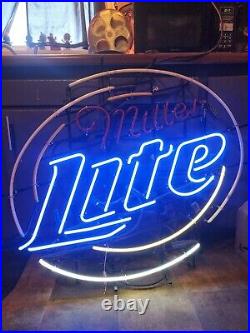 Vintage Miller Lite Neon Light Up Bar Sign Wall Mounted, HUGE 38×36