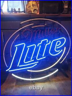 Vintage Miller Lite Neon Light Up Bar Sign Wall Mounted, HUGE 38×36
