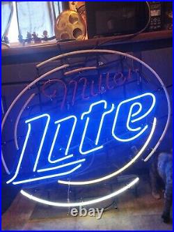Vintage Miller Lite Neon Light Up Bar Sign Wall Mounted, HUGE 38×36