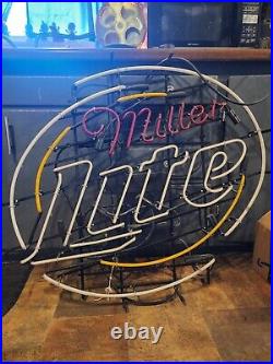 Vintage Miller Lite Neon Light Up Bar Sign Wall Mounted, HUGE 38×36