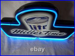 Vintage Miller Lite Neon sign Miller Time 13.5 x 22 x 4 Wall Or Counter