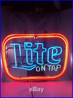 Vintage Miller Lite on Tap Neon Beer Sign Store Display for Man Cave Bar WORKS