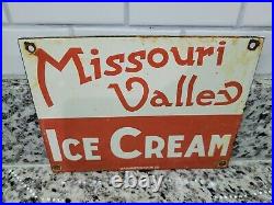Vintage Missouri Valley Porcelain Sign Ice Cream Gas Station Oil Washington Neon