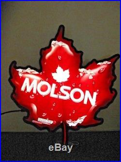 Vintage Molson Red Maple Leaf Neon Light Sign Barware Man Cave 1965