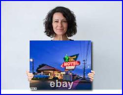 Vintage Motel Neon Sign Photography Desert Hills Retro Wall Art Decor